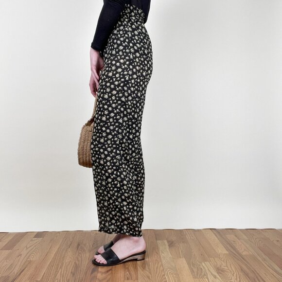 Vintage High Rise Wide Straight Loose Leg Trouser Pants Whimsigoth Floral Print - Picture 3 of 8